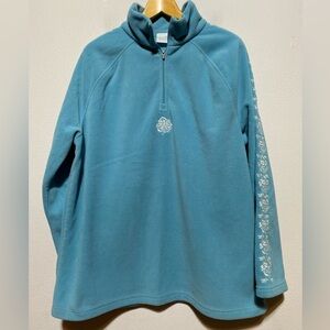 Princess Cruises Womens XL 1/4 Zip Fleece Pullover Embroidered Aqua/White Flower